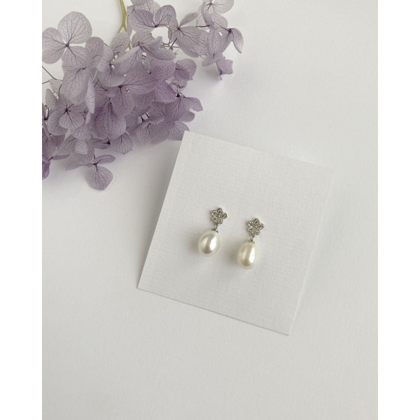 Pendientes de novia perla y flor circonita 2